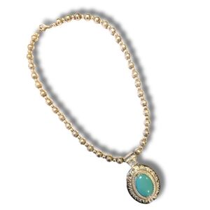 Sterling Silver Native American Pearl Necklace & Turquoise Concha Pendant